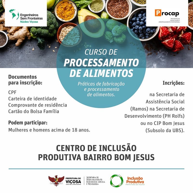 INSCRIÇÕES ABERTAS PARA CURSO GRATUITO DE PRODUÇÃO DE ALIMENTOS