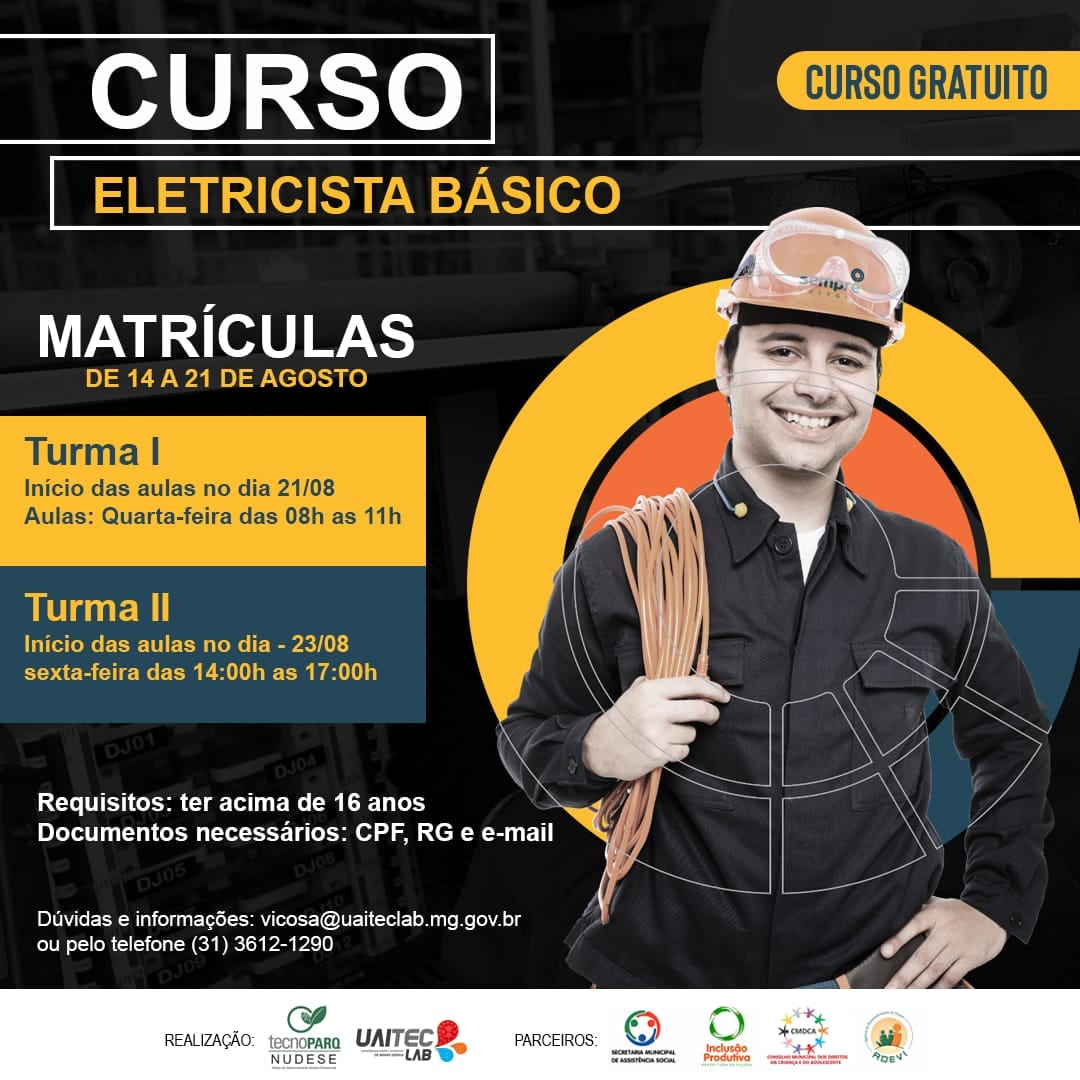 CURSO GRATUITO DE ELETRICISTA EM VIÇOSA