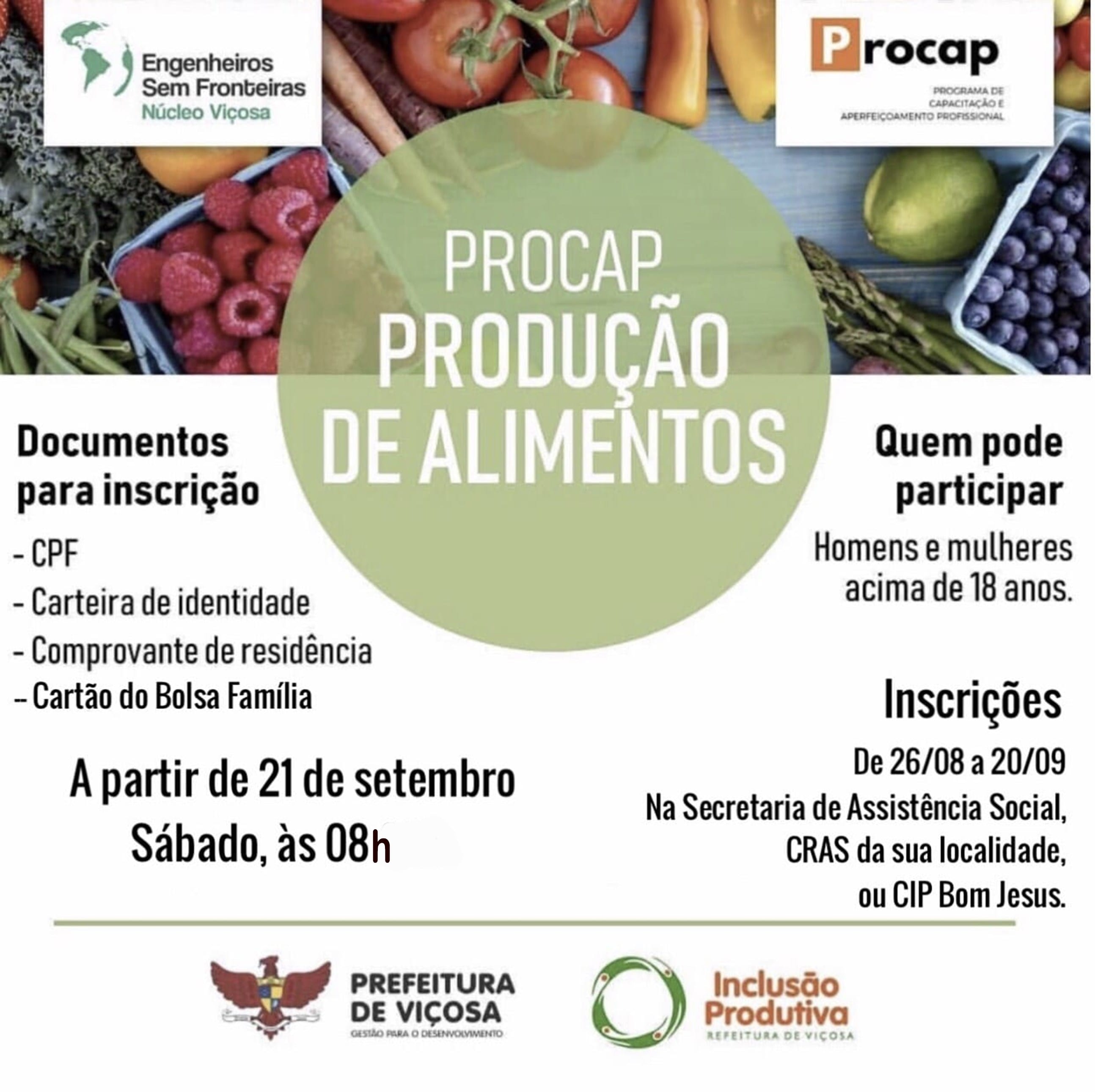 Curso gratuito de produção de alimentos está com inscrições abertas