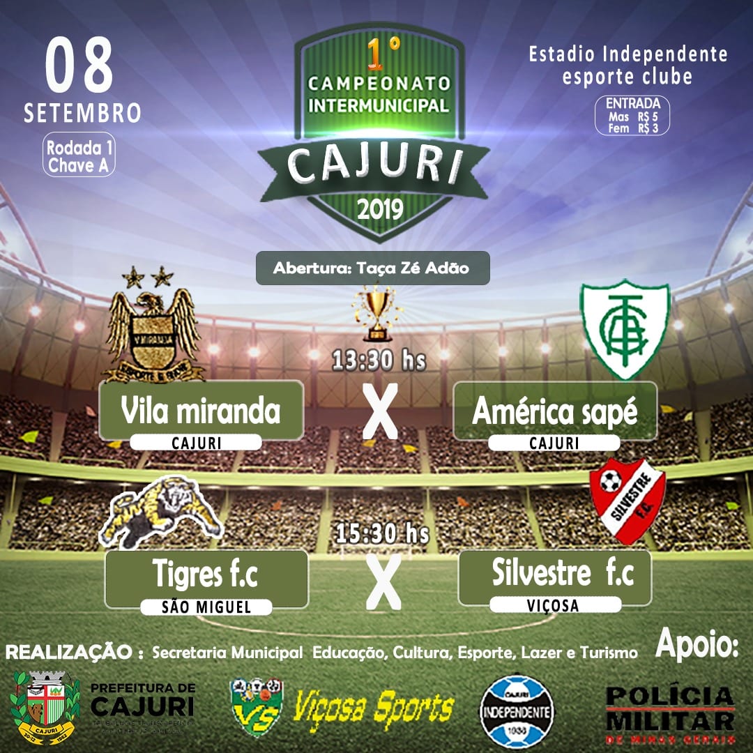 Começa neste domingo (08) o 1º Campeonato Intermunicipal de Cajuri 2019