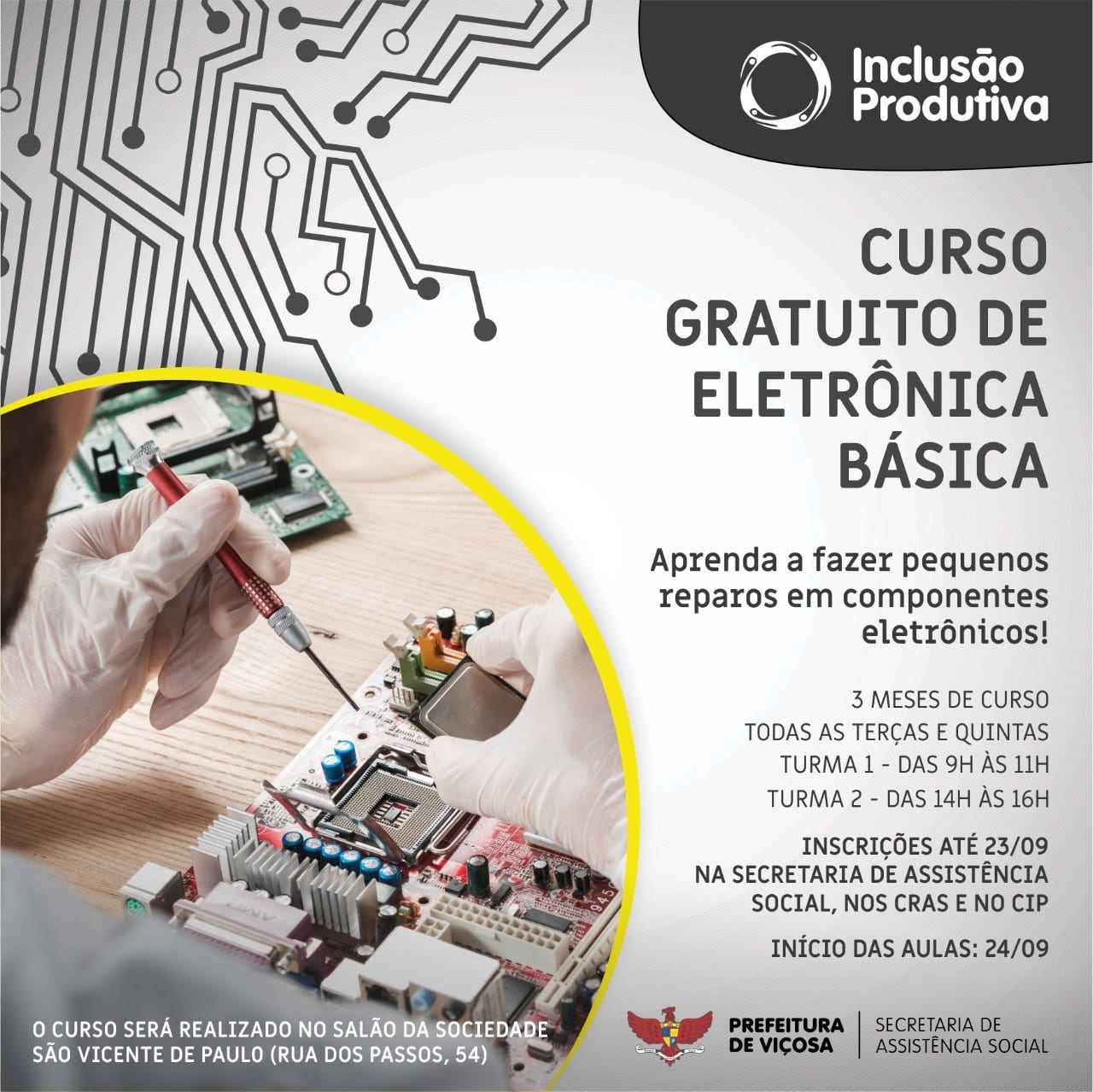 Prefeitura de Viçosa oferece curso gratuito de Eletrônica Básica