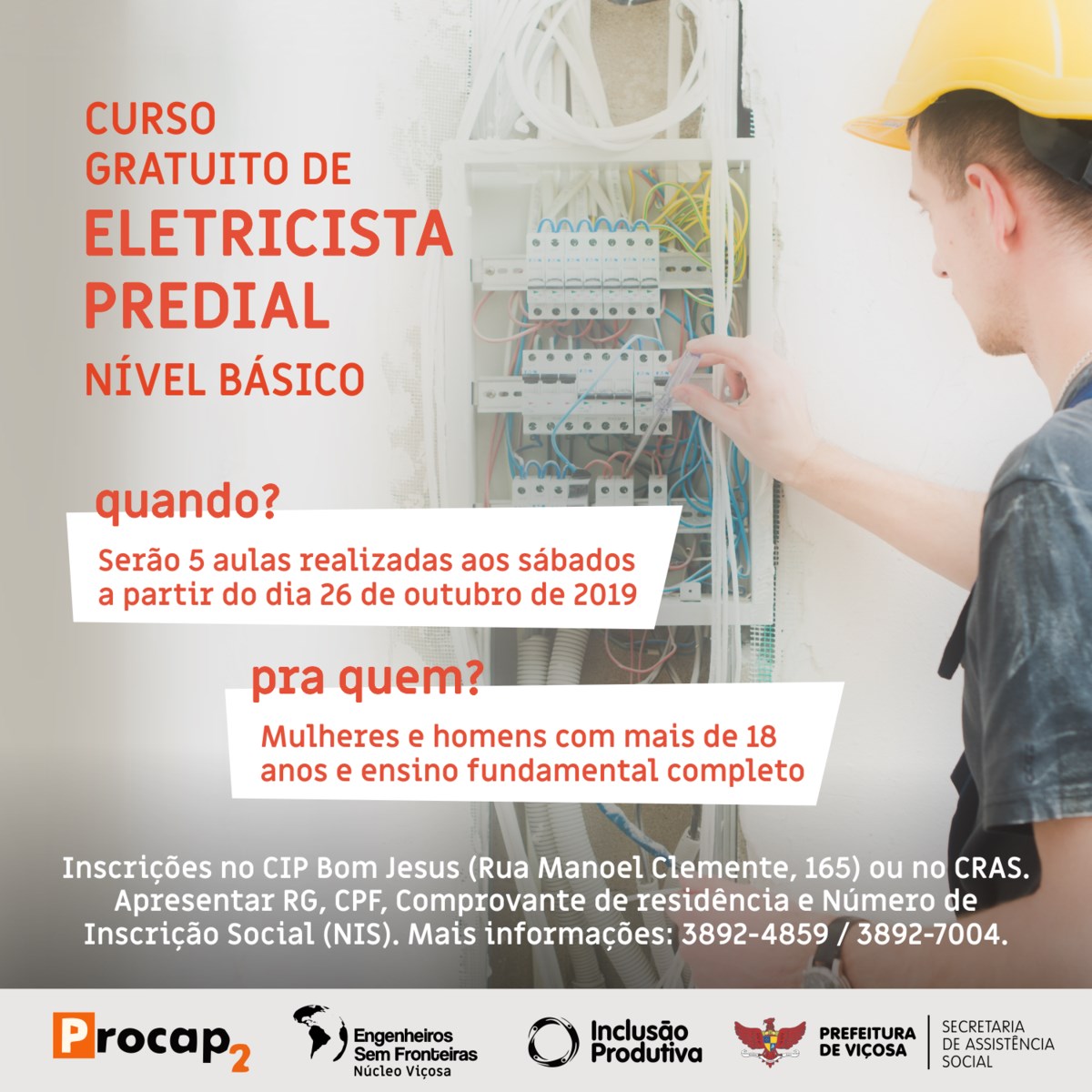 Curso gratuito de Eletricista Predial abre inscrições