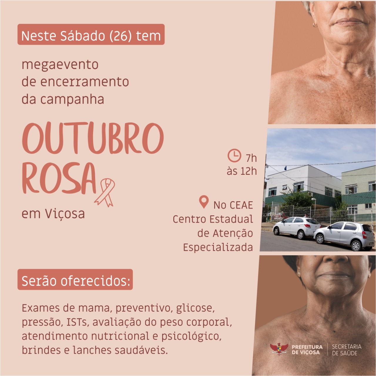 Participe do Megaevento de encerramento da campanha Outubro Rosa neste sábado em Viçosa