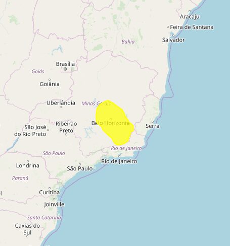 Inmet emite alerta de perigo para chuvas intensas em Viçosa e outras 16 cidades da região