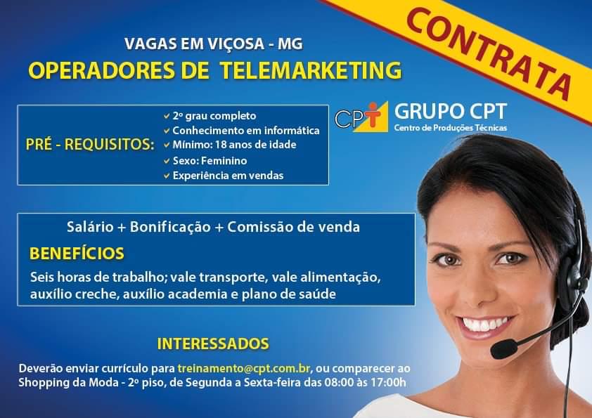 CPT contrata Operadores de Telemarketing