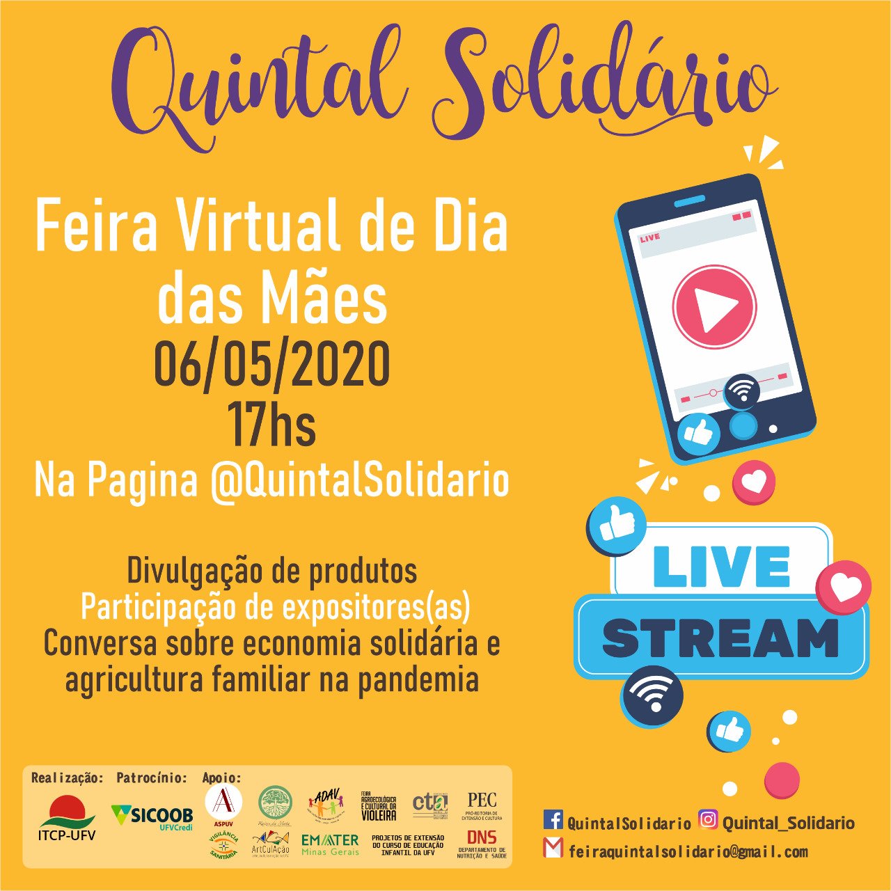 Quintal Solidário realiza feira virtual nesta quarta-feira
