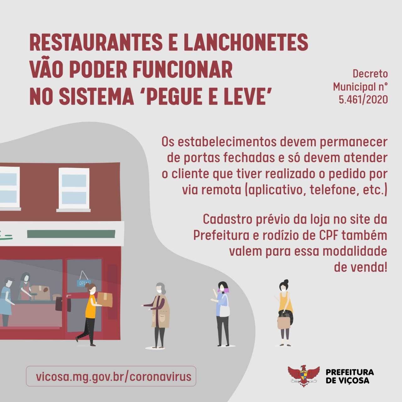 Decreto autoriza lanchonetes e restaurantes de Viçosa a funcionarem em sistema de retirada