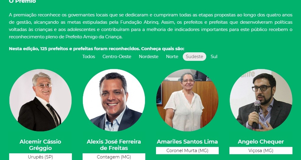 Prefeito de Viçosa recebe prêmio Prefeito Amigo da Criança da Fundação Abrinq