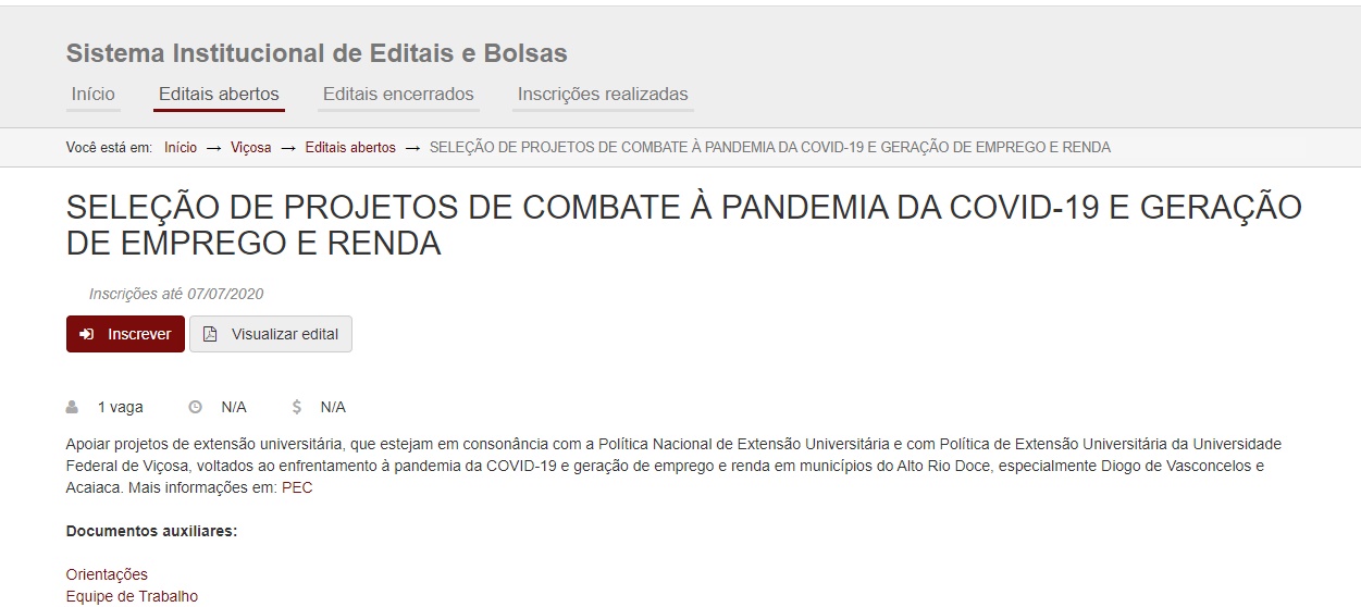 Propostas para edital de enfrentamento à pandemia e geração de emprego e renda devem ser enviadas até dia 7