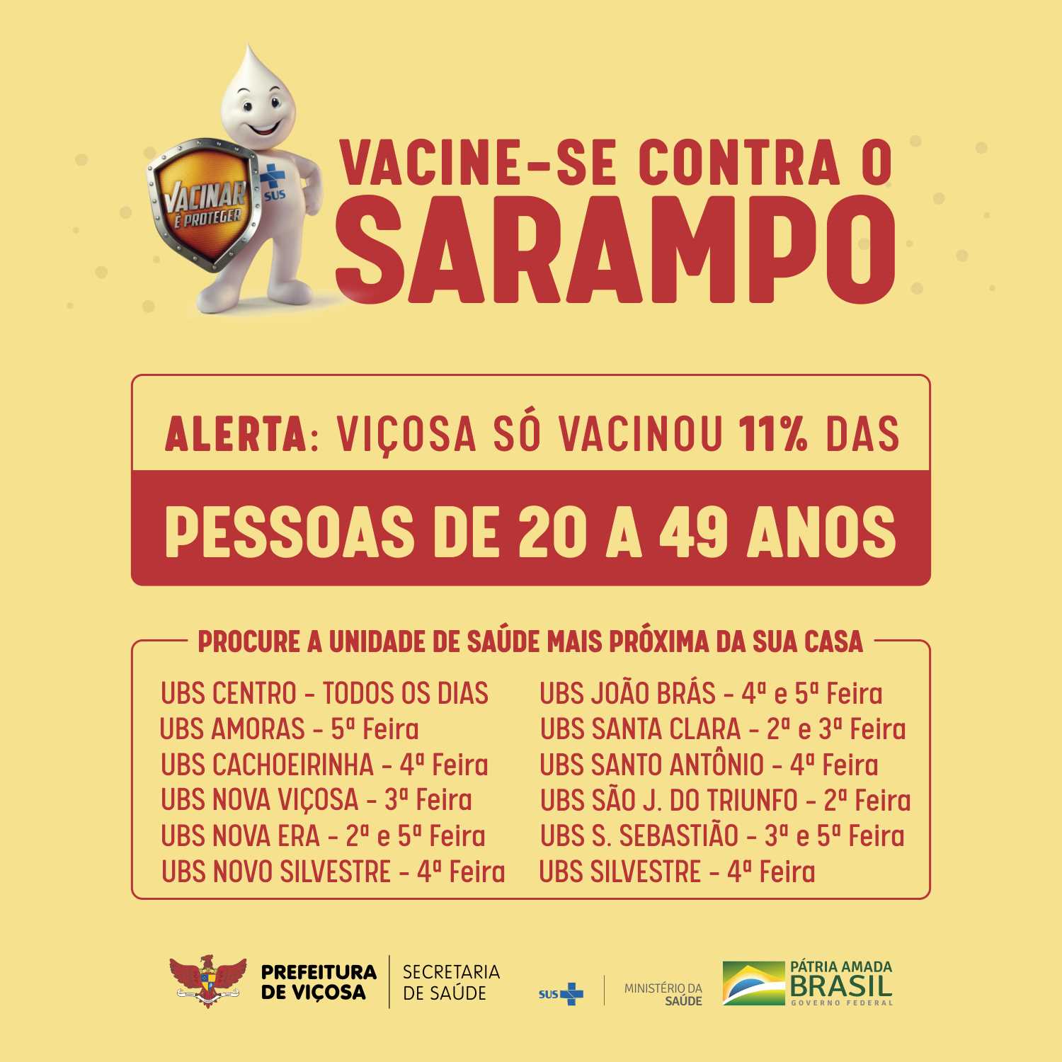 Apenas 11% do público-alvo se vacinou contra o sarampo em Viçosa