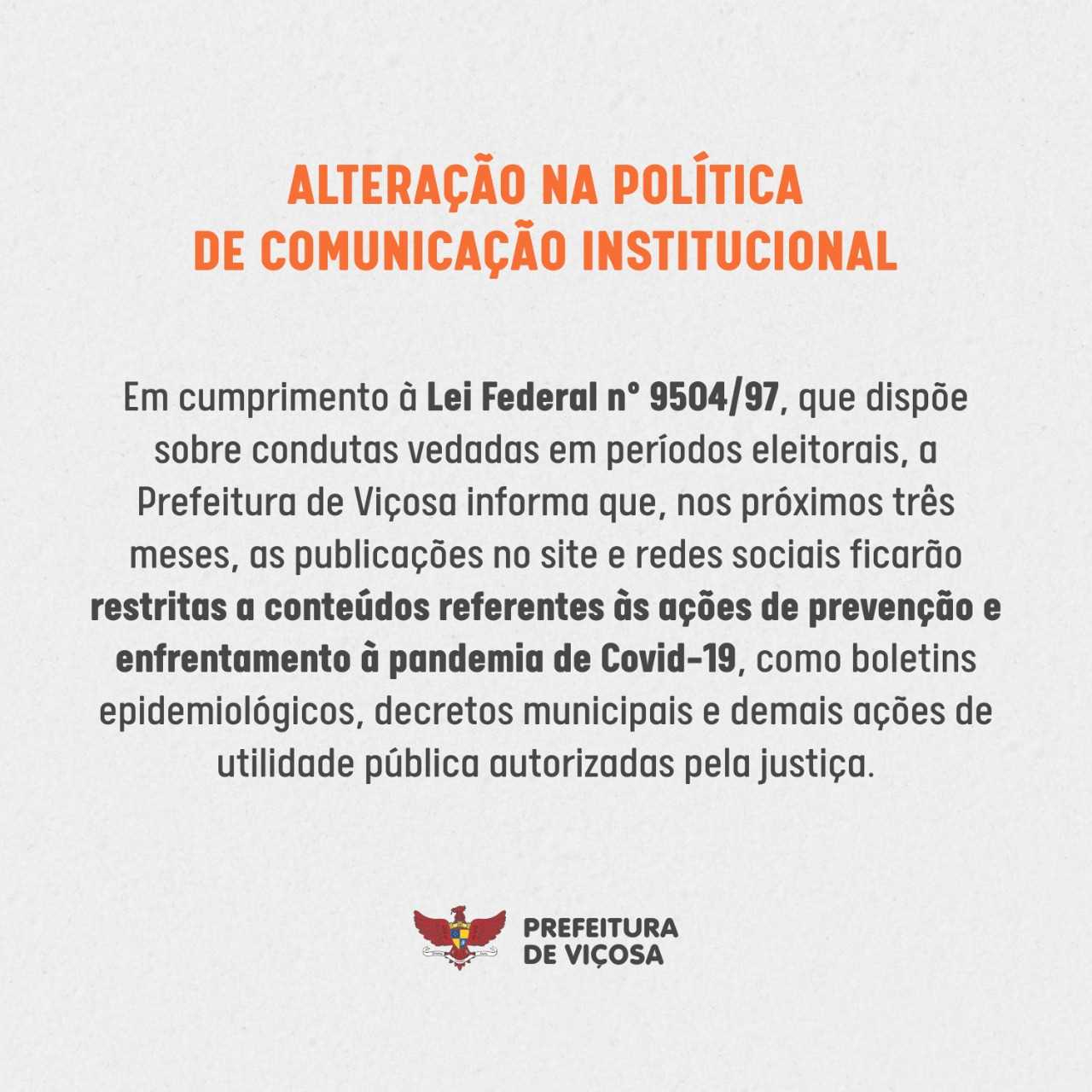 Prefeitura de Viçosa divulga procedimentos de divulgação institucional durante o período eleitoral
