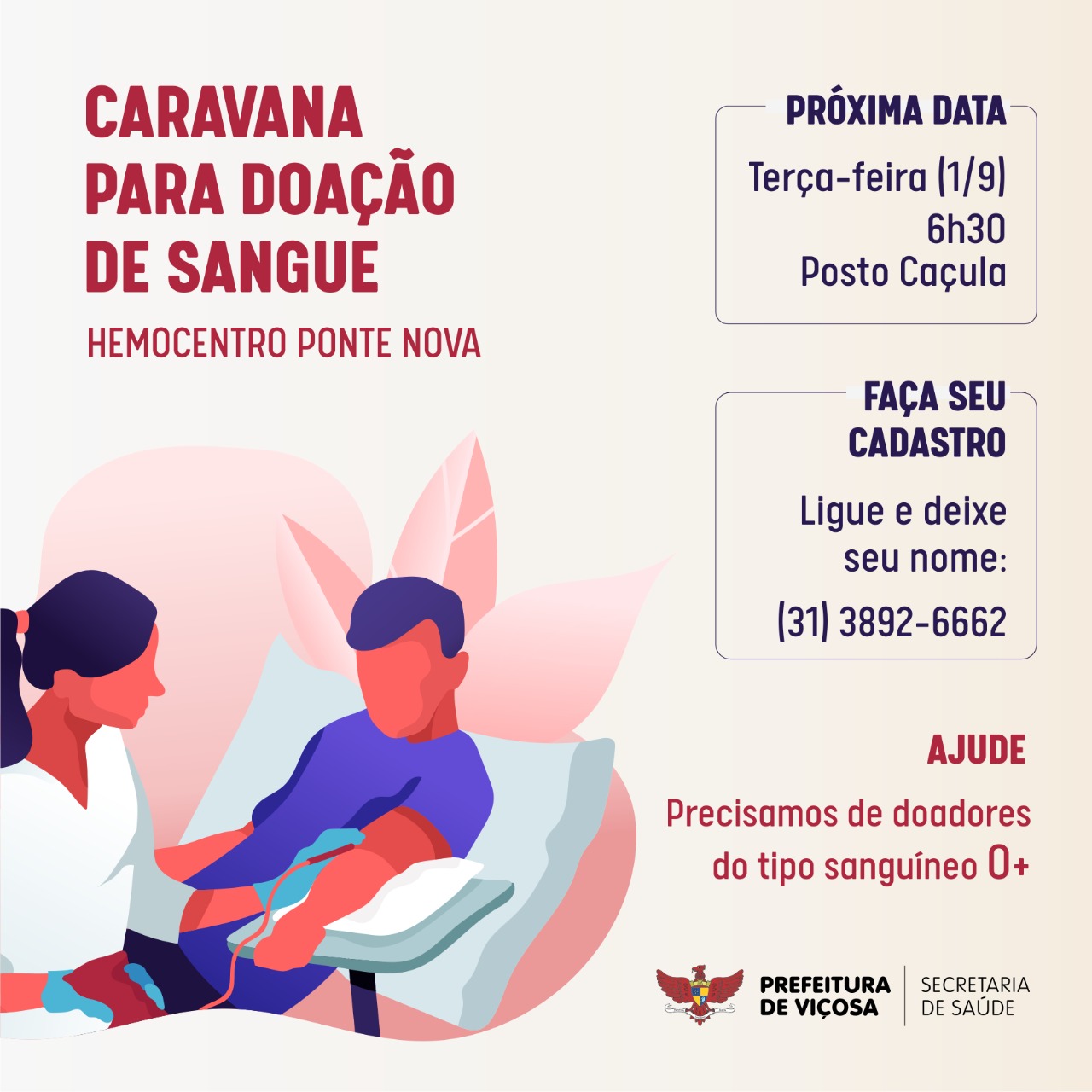 Secretaria de Saúde de Viçosa irá promover doação de sangue em Ponte Nova