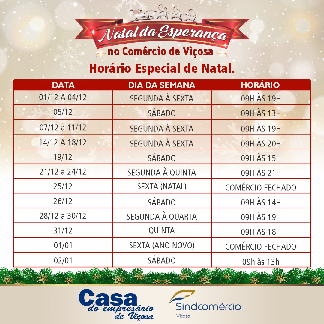 Casa do Empresário sugere horário especial de Natal para o comércio durante o mês de dezembro