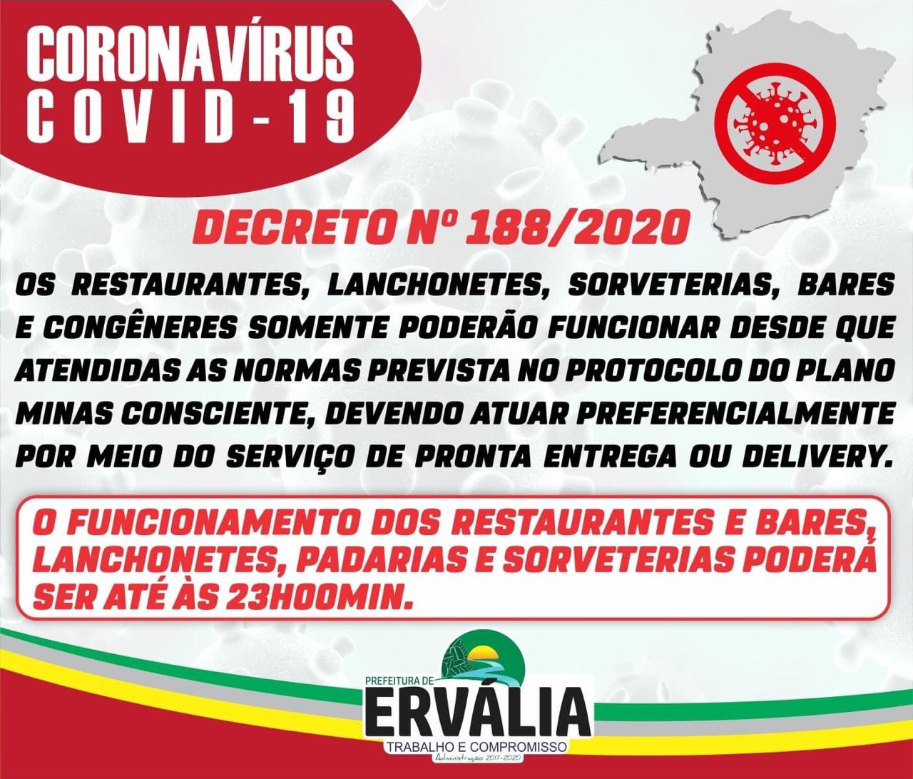 Prefeitura de Ervália publica decreto com novas recomendações de funcionamento para bares e restaurantes