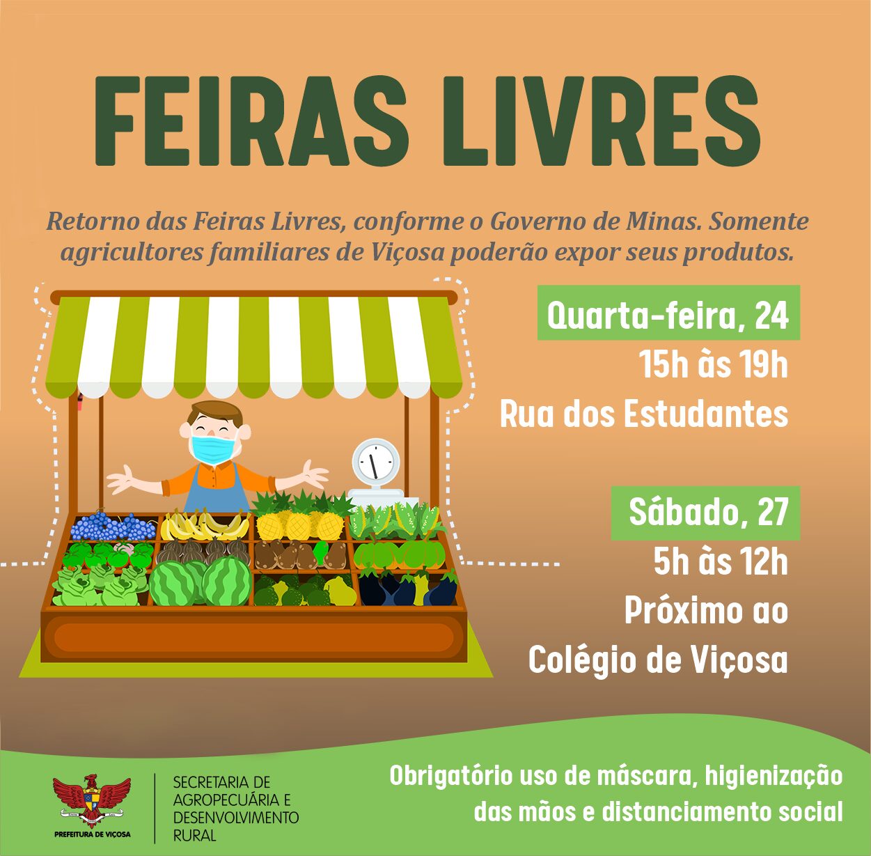 Feiras livres estão permitidas a funcionar durante a Onda Roxa, em Viçosa