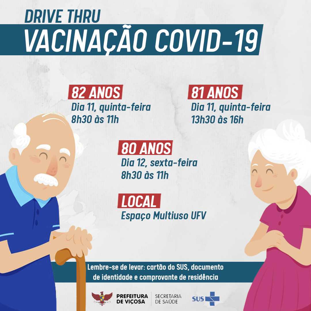 Idosos com 82, 81 e 80 anos são convocados para a vacinação contra a Covid-19