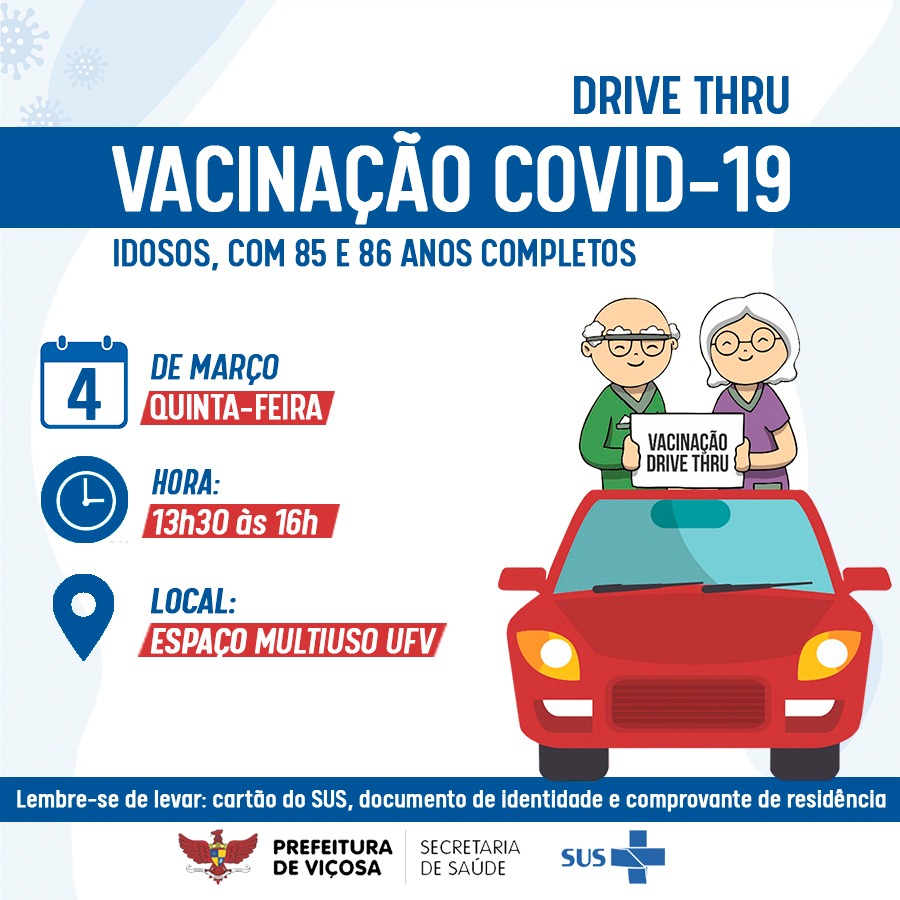Covid-19: vacinação de idosos com 85 e 86 anos acontecerá nesta quinta-feira, 4