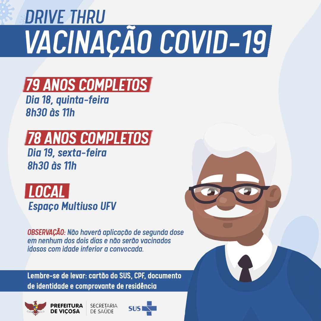 Idosos com 79 e 78 anos começarão a ser vacinados contra a Covid-19 em Viçosa
