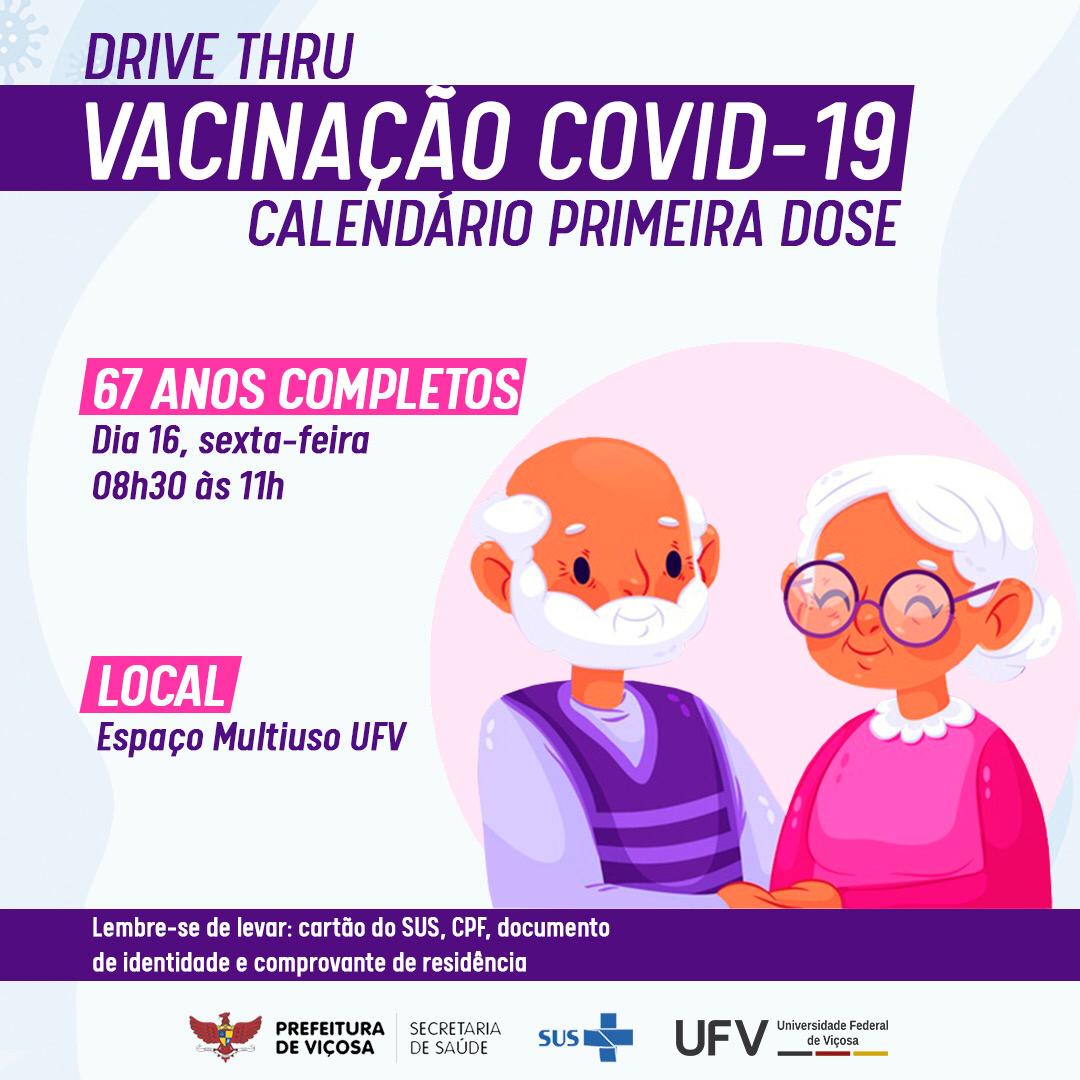 Idosos com 67 anos completos serão vacinados contra a Covid-19 em Viçosa