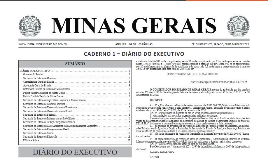 Edição do Diário Oficial dos Municípios Mineiros será publicada no DOMG-e nesta terça-feira, 11