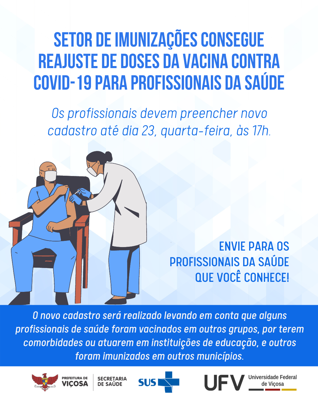 Viçosa: novo cadastro para a vacinação contra a Covid-19 de profissionais de saúde