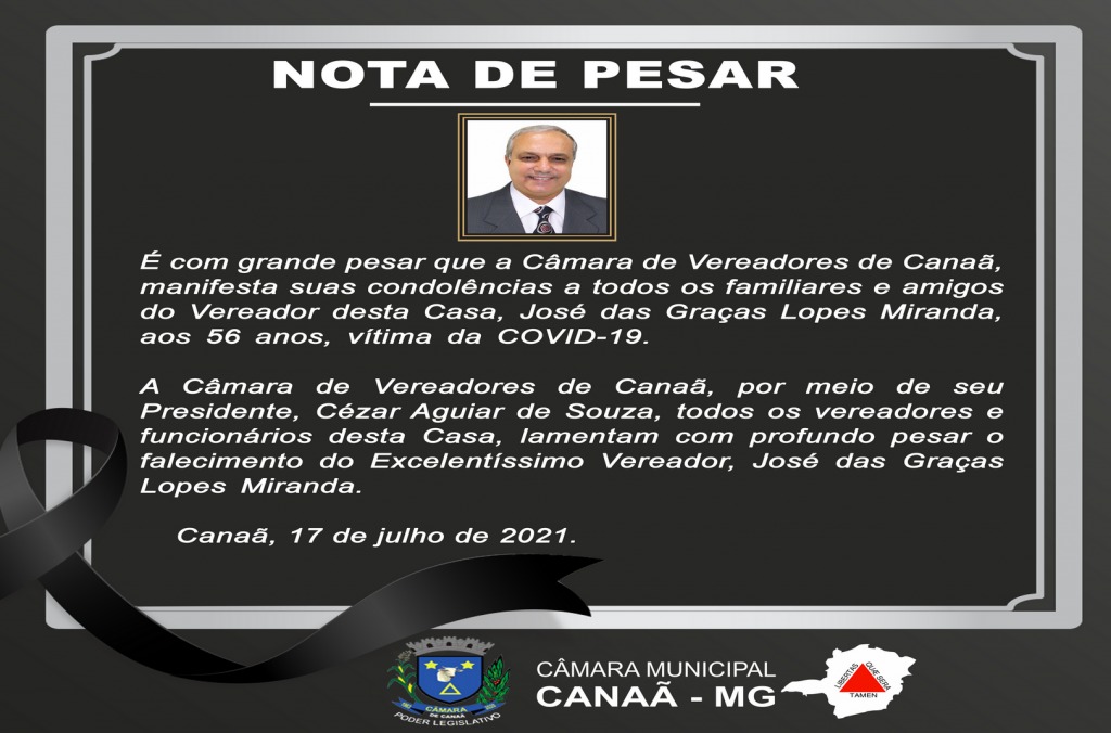 Prefeitura de Canaã decreta luto de três dias pela morte do vereador Zé das Graças