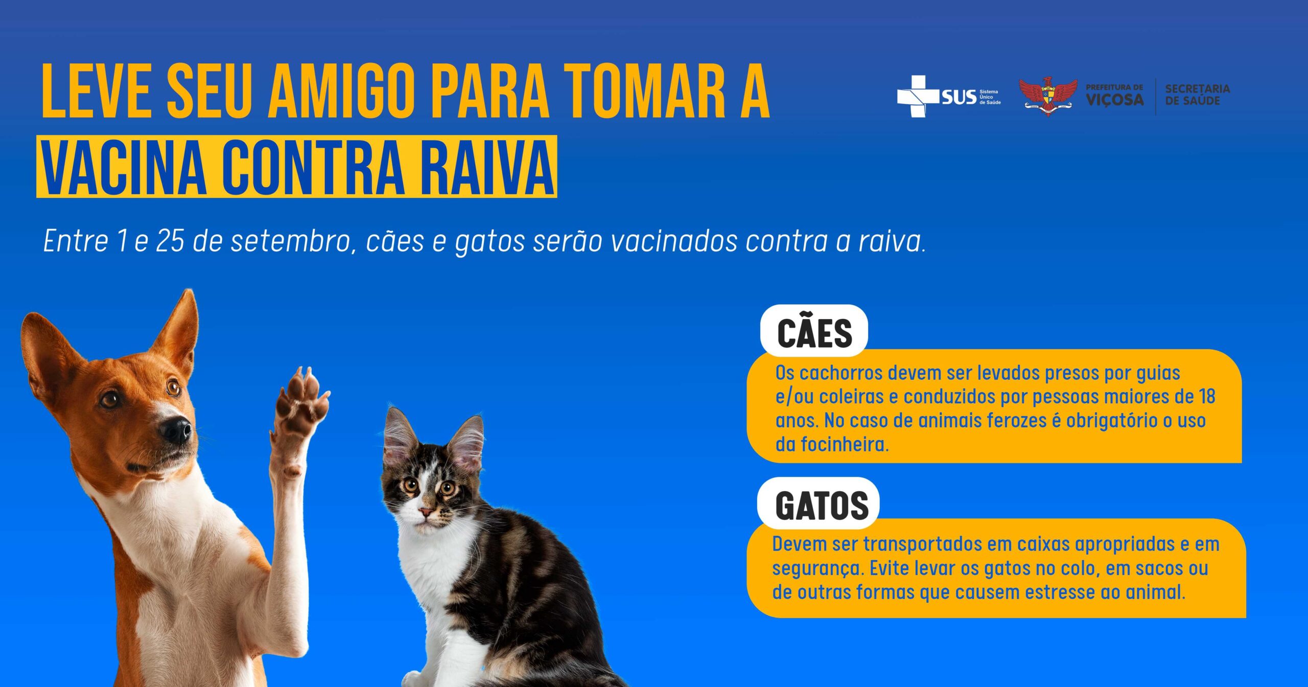 A partir do dia 1° de setembro, começa a campanha de vacinação antirrábica em Viçosa