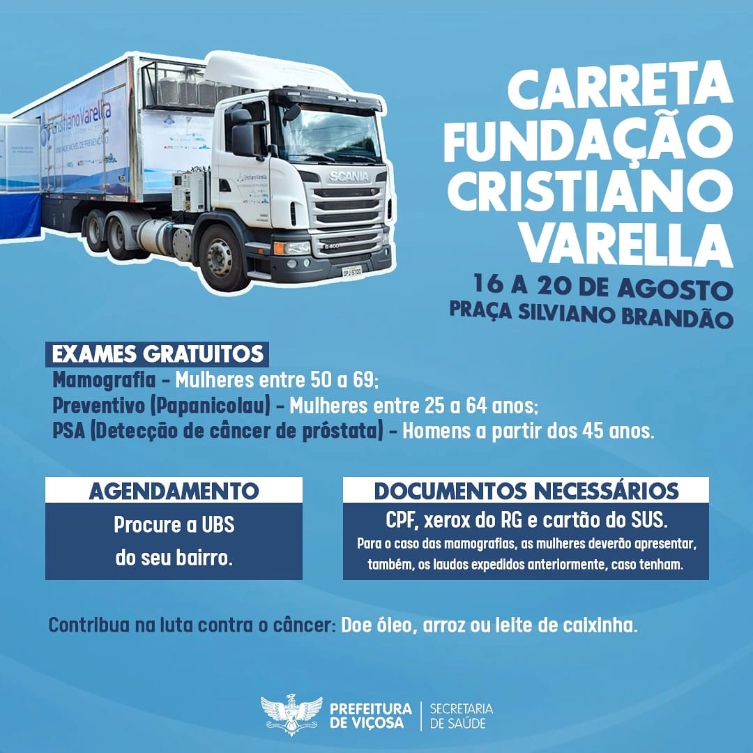 Parceria entre a Fundação Cristiano Varella e a prefeitura de Viçosa possibilita a realização de campanha preventiva contra o Câncer