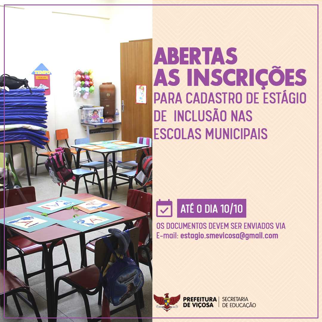 Inscrições abertas para cadastro reserva de estagiário de apoio à inclusão