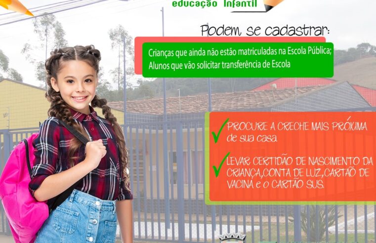 Teixeiras: começou ontem (23) e vai até o dia 30/11 cadastro escolar da educação infantil