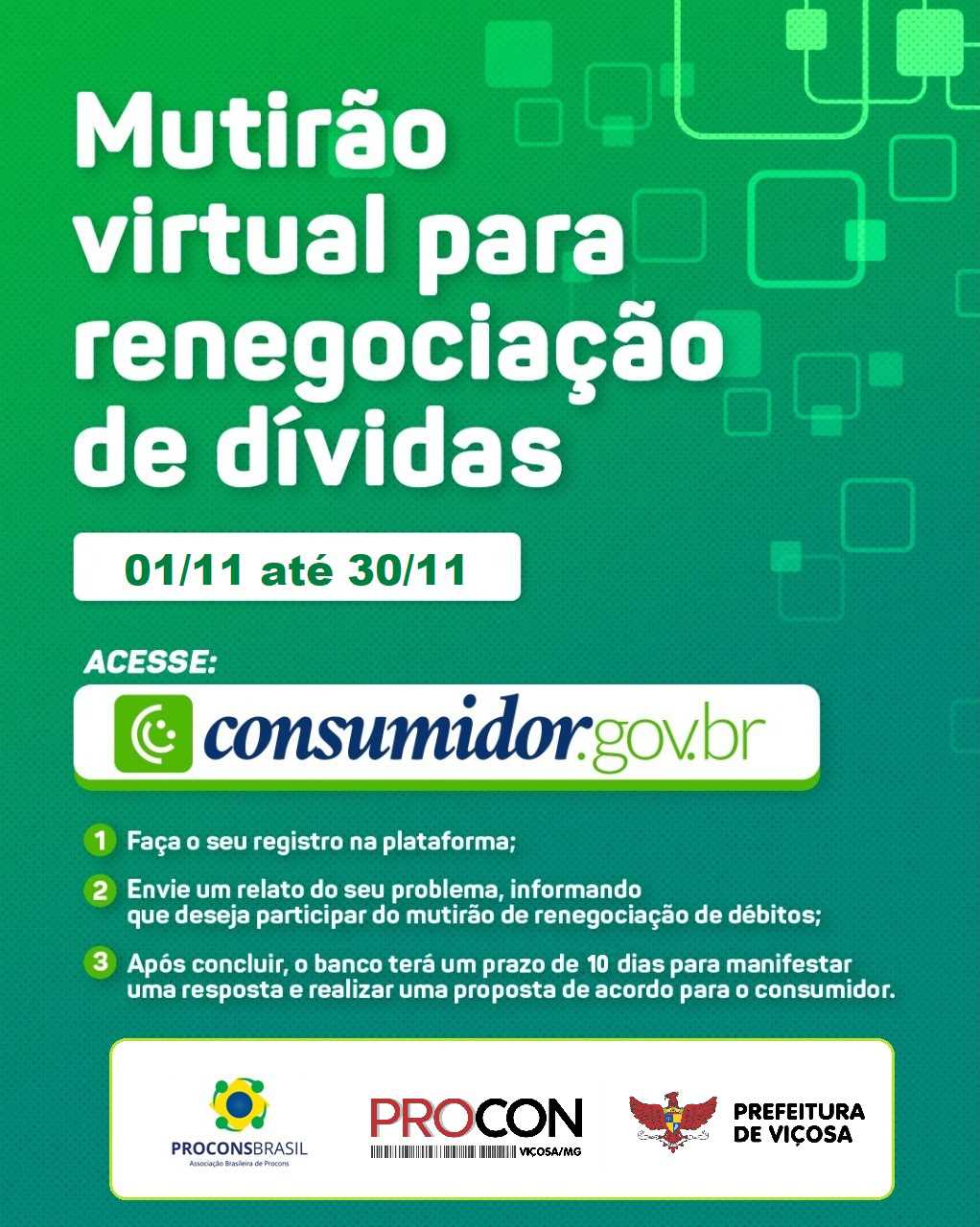 Procon de Viçosa oferece Mutirão Virtual de Renegociação de Dívidas