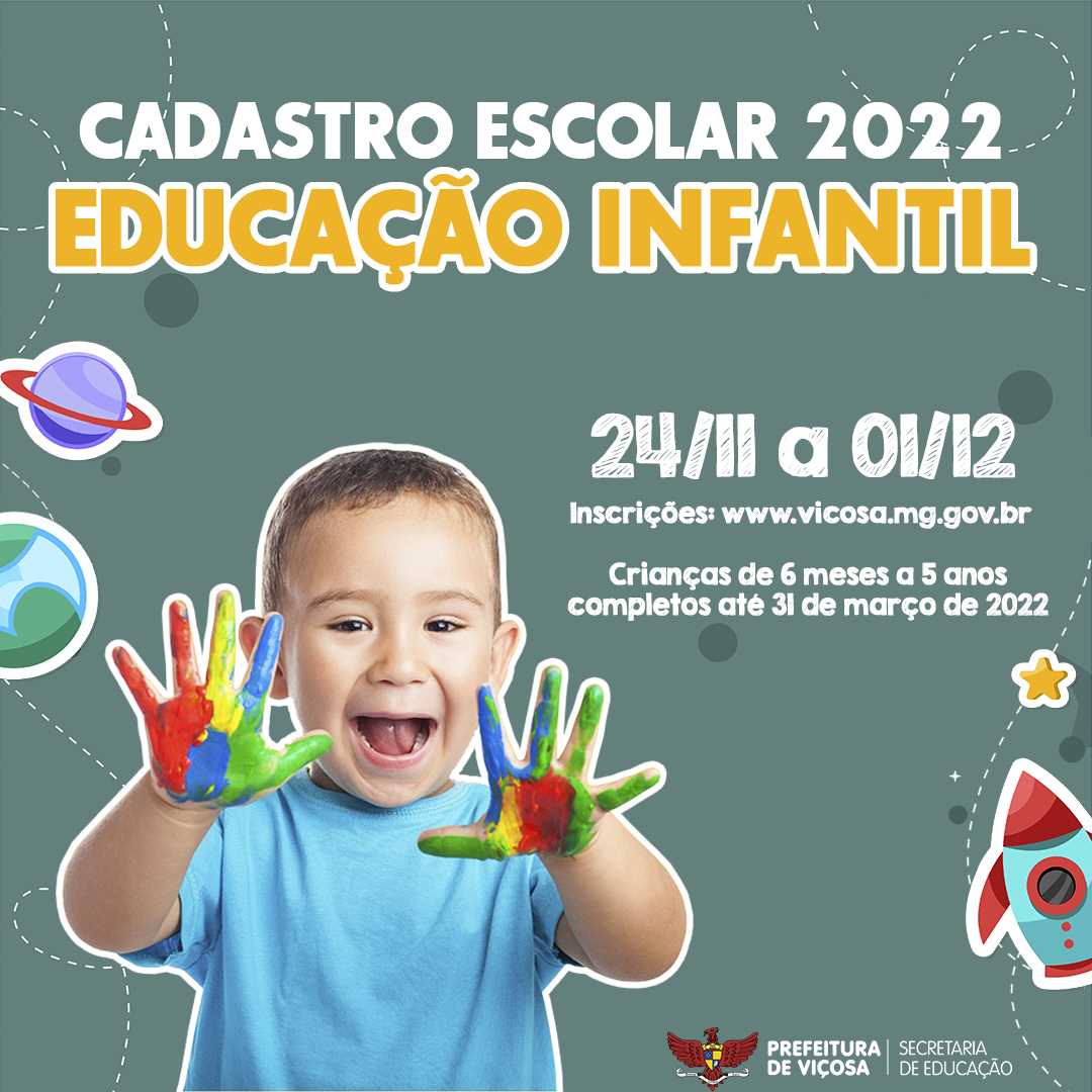 Viçosa: começa nesta quarta (24) e vai até o dia 1ª de dezembro cadastro escolar para educação infantil