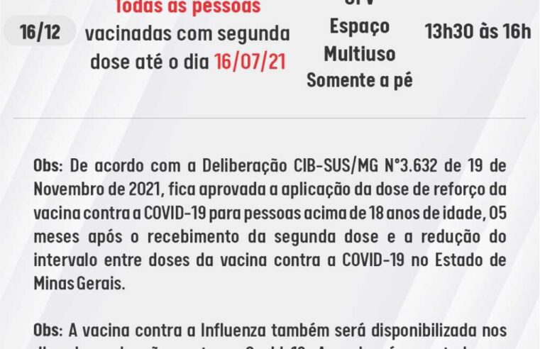 Dose de reforço será aplicada amanhã (16), em Viçosa