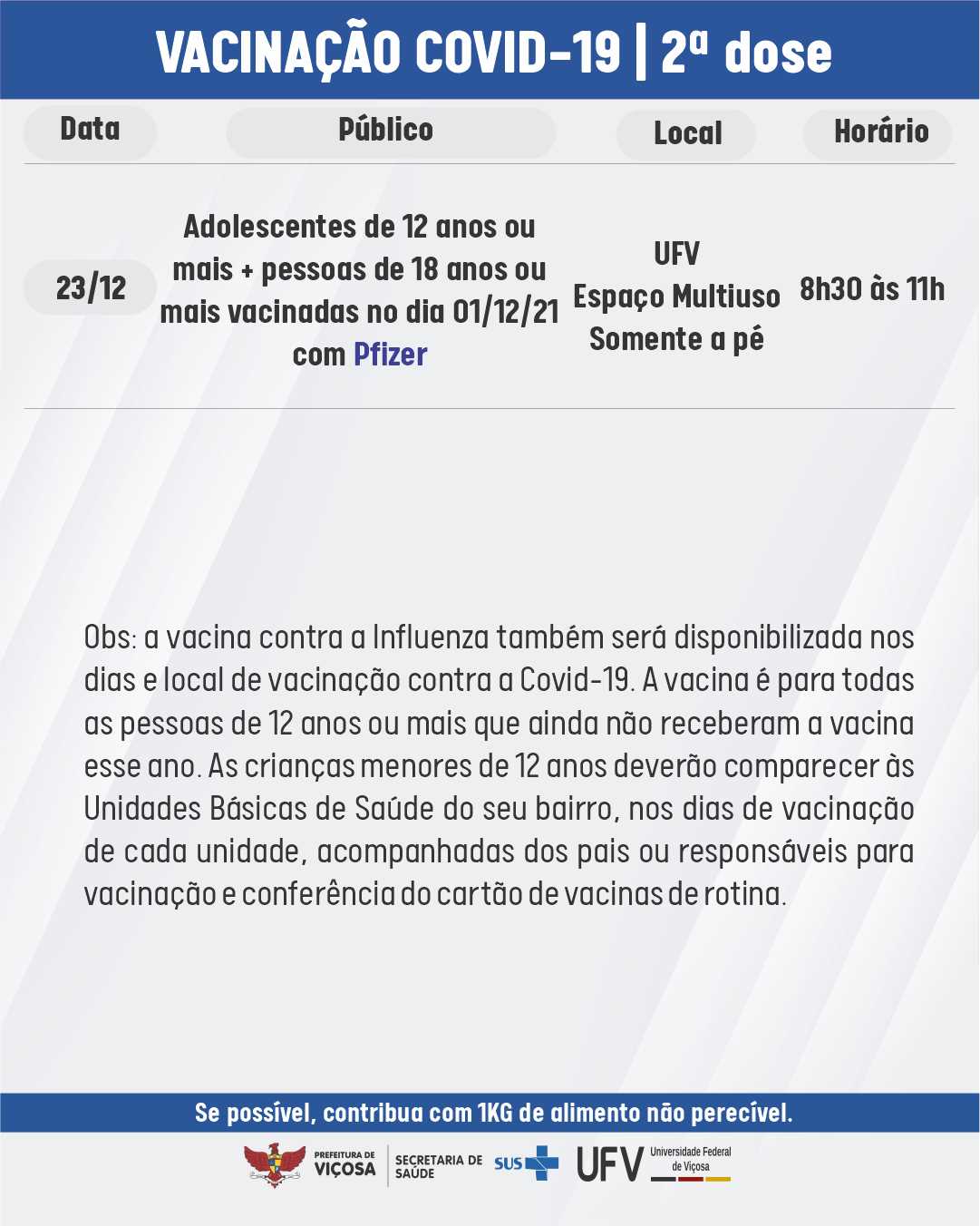 2ª dose da Pfizer será aplicada em Viçosa na próxima quinta-feira (23)
