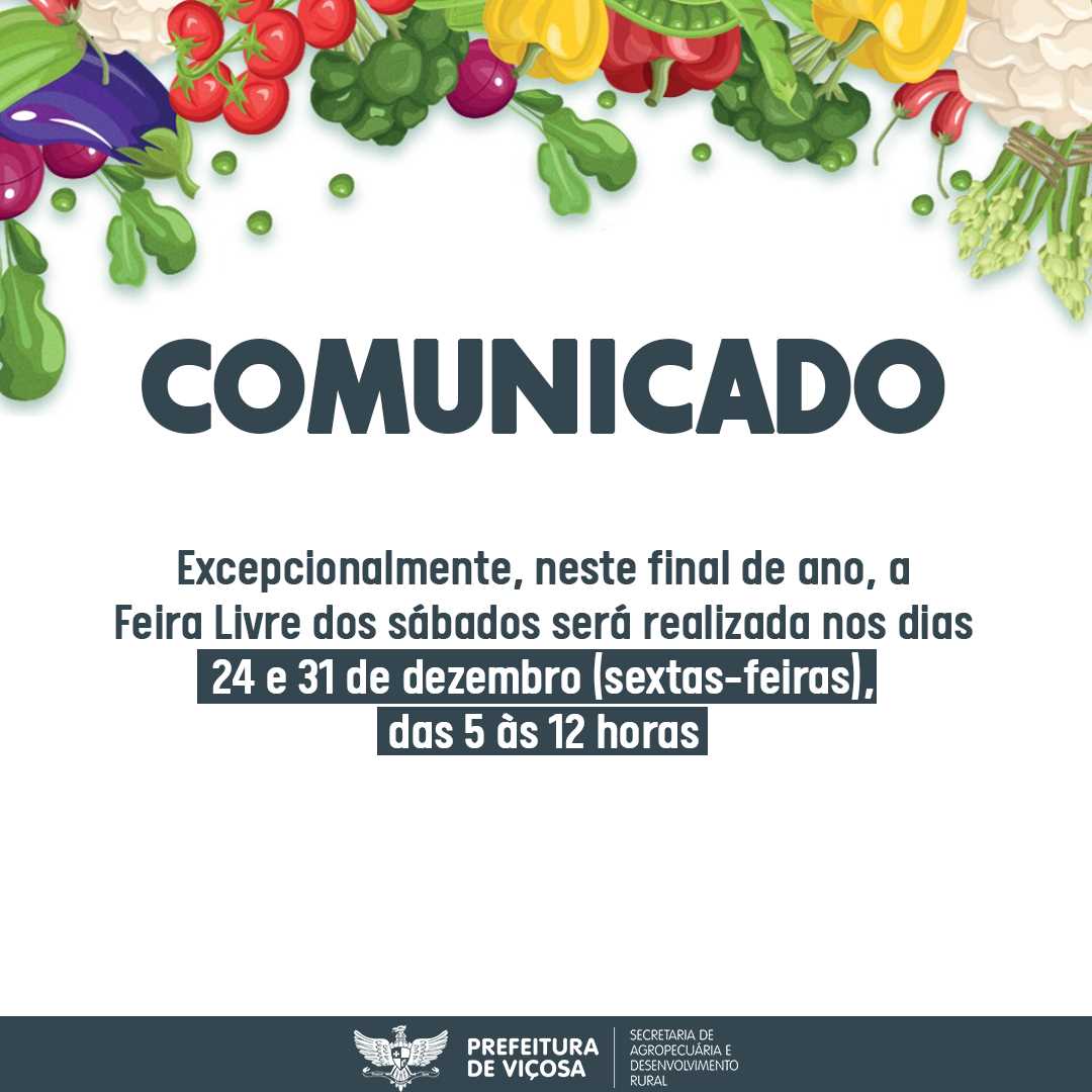 Feira Livre dos sábados é transferida para sextas-feiras no período de Natal