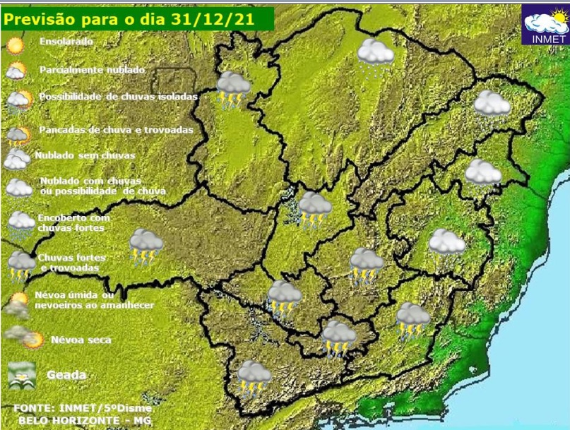 Previsão do tempo para Minas Gerais nesta sexta-feira, 31 de dezembro