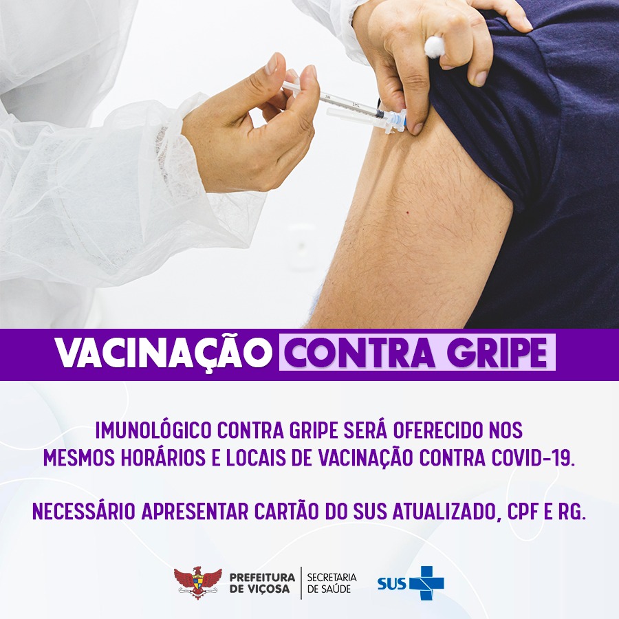 Viçosa: Vacina contra a gripe será oferecida nos mesmos locais das vacinas contra a Covid-19
