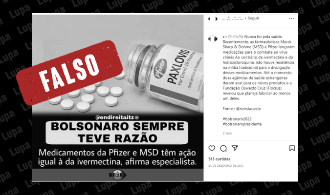 É falso que Paxlovid, medicamento da Pfizer, é a mesma coisa que Ivermectina