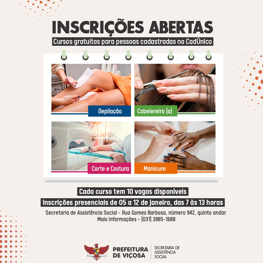 Assistência Social de Viçosa oferece cursos gratuitos de capacitação