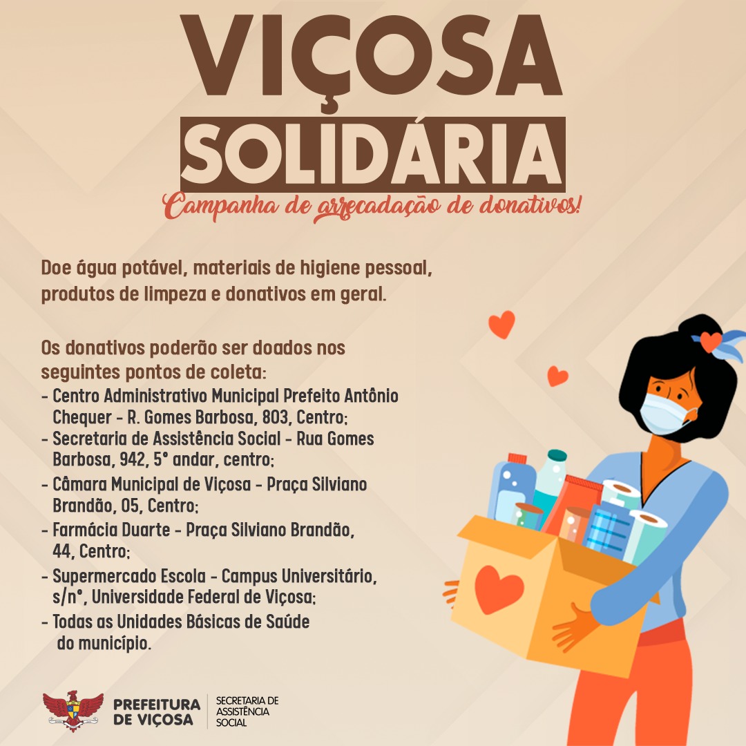 Viçosa Solidária: campanha arrecada donativos para afetados pela chuva