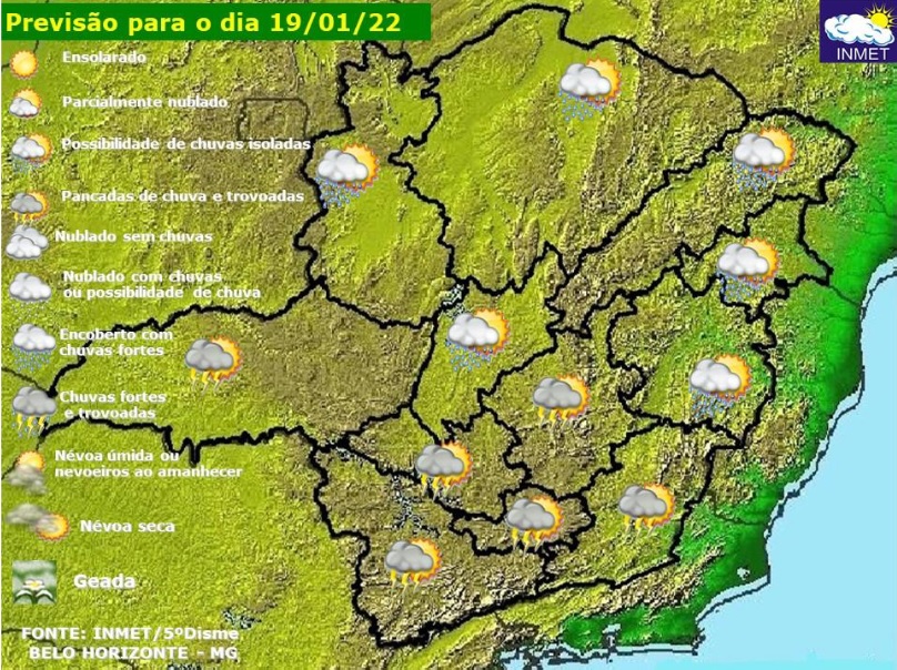 Previsão do tempo para Minas Gerais nesta quarta-feira, 19 de janeiro