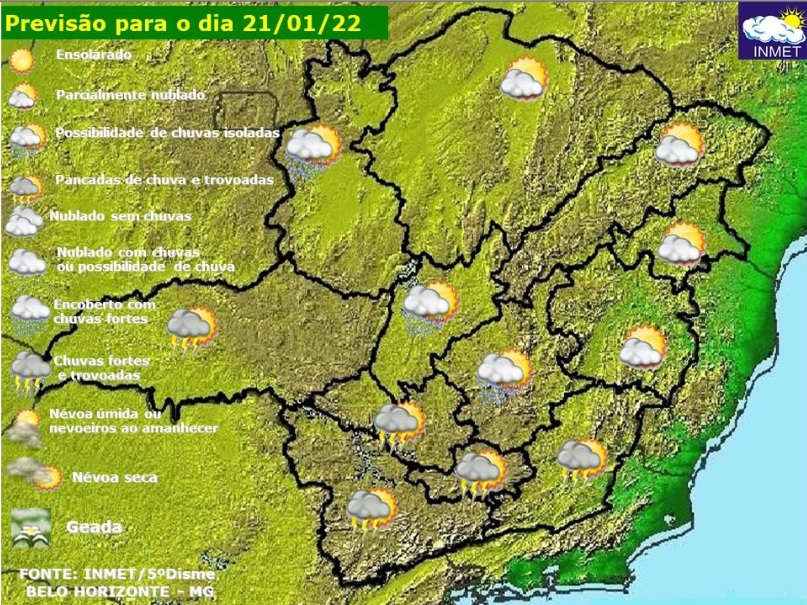 Previsão do tempo para Minas Gerais nesta sexta-feira, 21 de janeiro