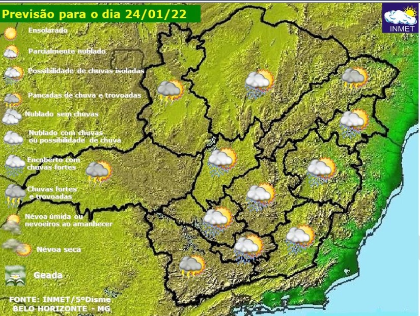 Previsão do tempo para Minas Gerais nesta segunda-feira, 24 de janeiro