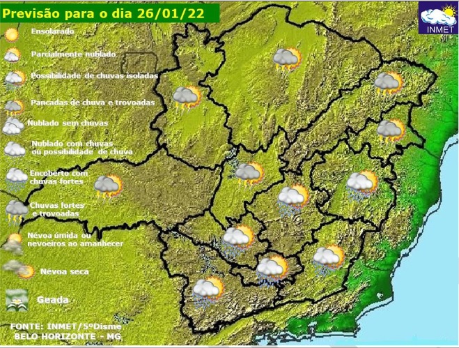 Previsão do tempo para Minas Gerais nesta quarta-feira, 26 de janeiro