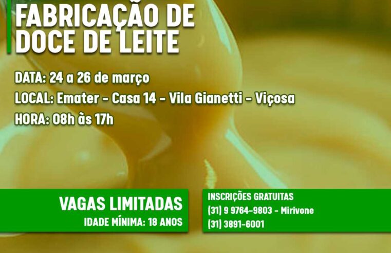 Viçosa: curso de fabricação de doce de leite será realizado na cidade de forma gratuita