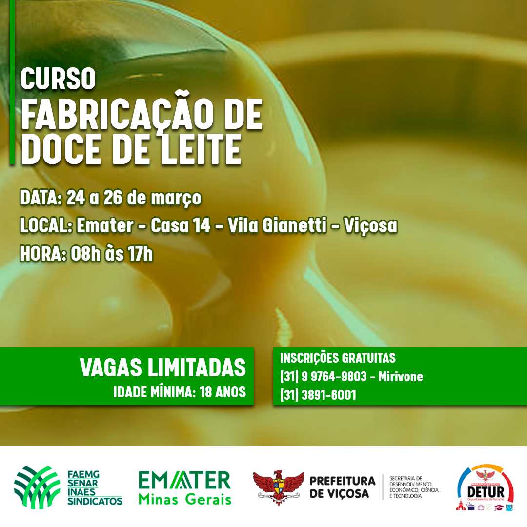 Viçosa: curso de fabricação de doce de leite será realizado na cidade de forma gratuita