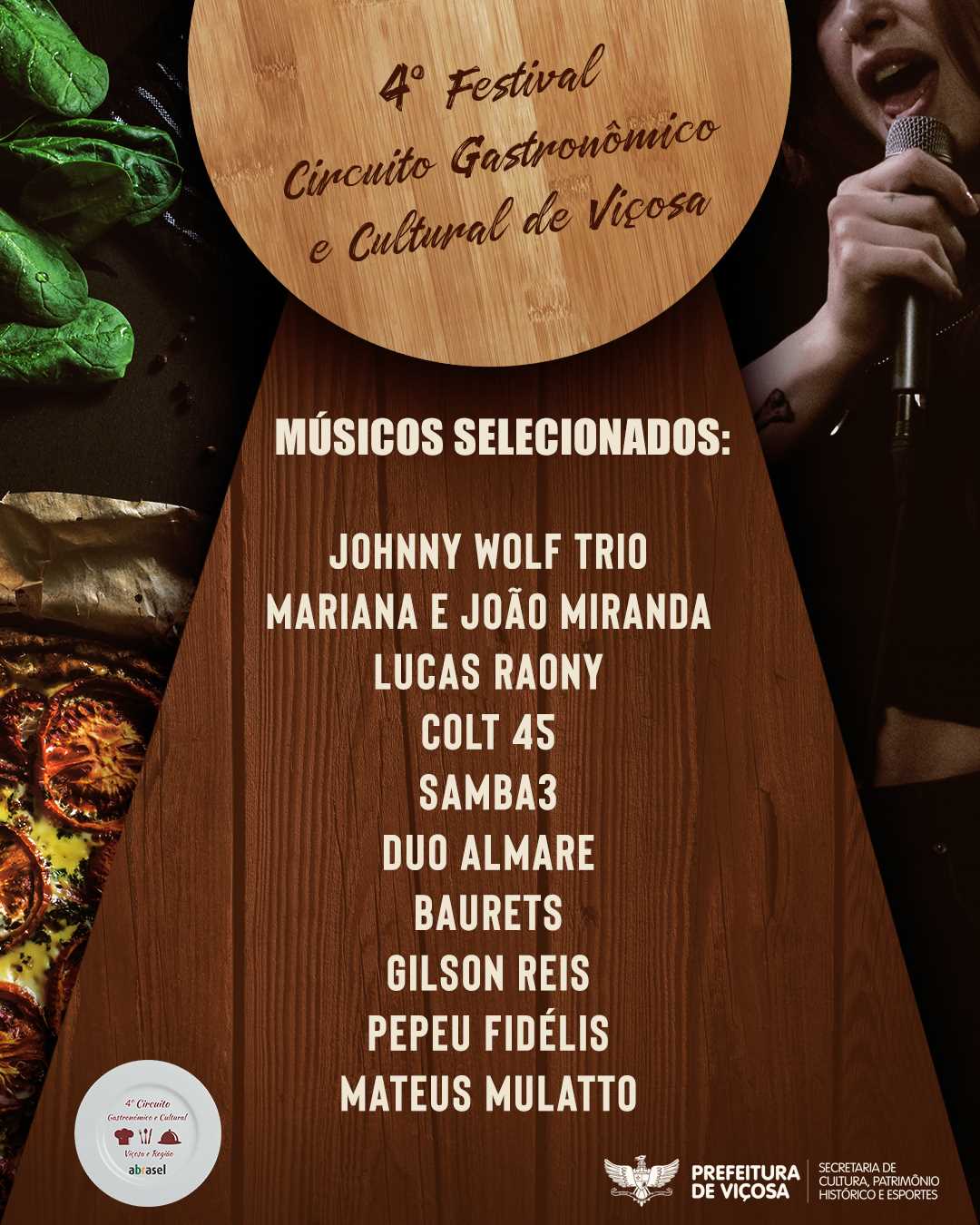 Viçosa: Prefeitura divulga lista dos artistas selecionados para apresentações musicais no Festival Gastronômico