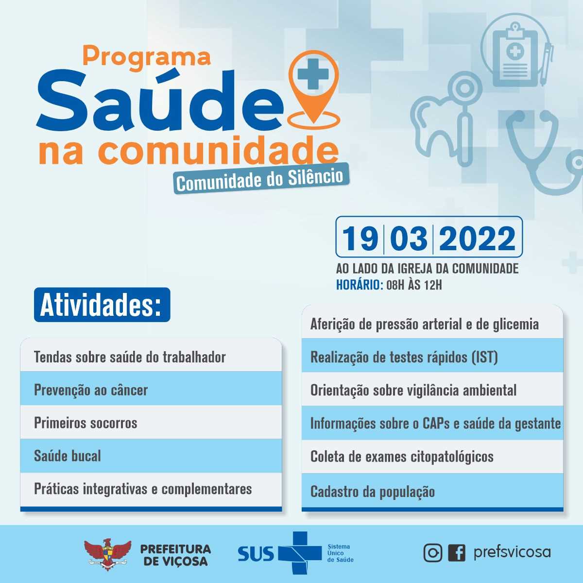 Projeto Saúde na Comunidade, da Prefeitura de Viçosa, será neste sábado