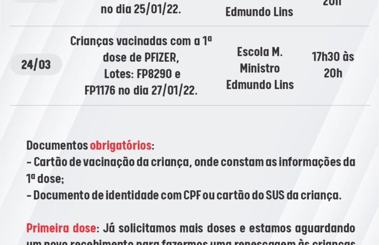 Prefeitura de Viçosa divulga cronograma de vacinação infantil