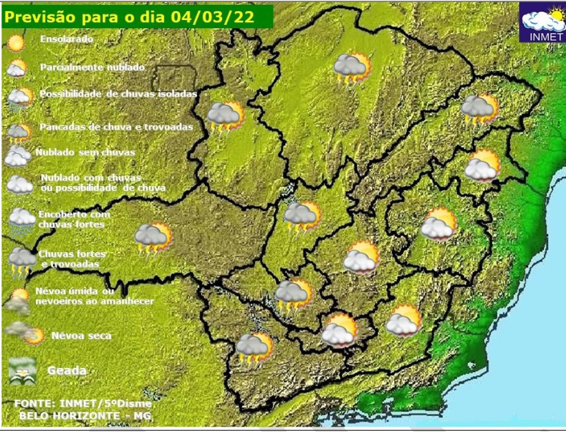 Previsão do tempo para Minas Gerais nesta sexta-feira, 4 de março